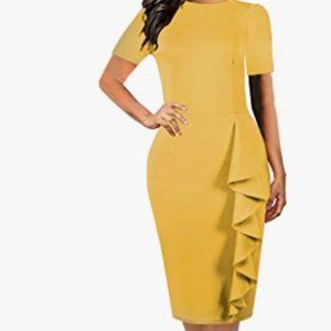 Women's Vintage Short Sleeve Polka Dot Falbala Fold Slim Fit Pencil Dress